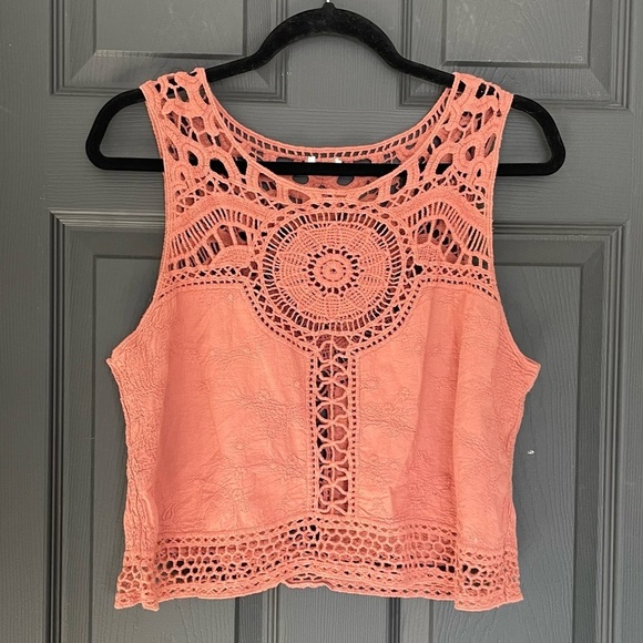 Cotton Boho Sleeveless Blouse Crochet Lace Tank Top Terra Cotta L - Picture 3 of 6
